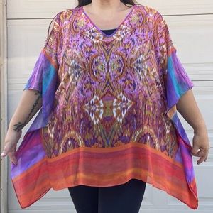 Susan graver orange purple sheer blouse xl